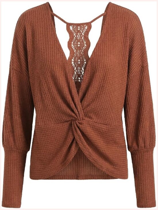 Tops - Long Sleeve Crewneck Blouse Ribbed Knit Tunic Top